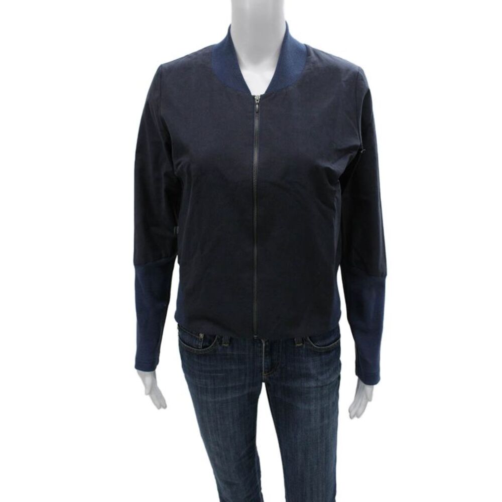 Nix Womens Bomber Jacket Blue Polyester Blend Zip Long Sleeve Size 38